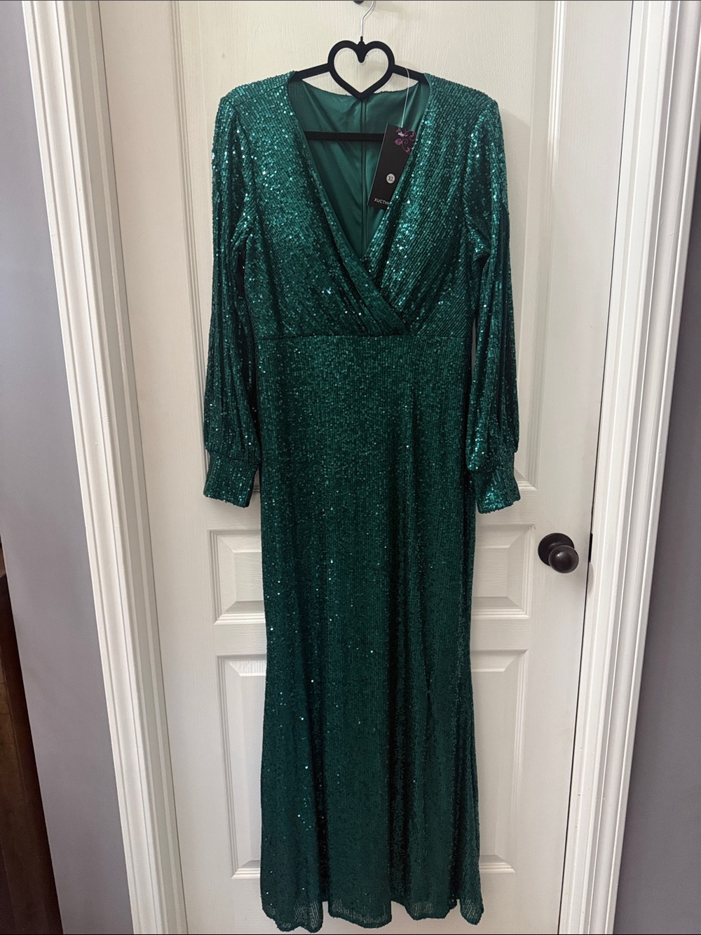 Others Follow Emerald Green Sequin Wrap Maxi Dress